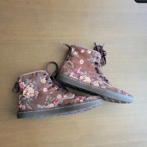 Dr. Martens Shoreditch Brown Floral roses Canvas Ankle Boots Womens Size 7
